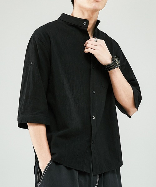 shoppinggo(ショッピングゴー)の「シャツ メンズ 7分袖シャツ(シャツ/ブラウス・レディース・ホワイト/グリーン/ブラック・M/L/XL/XXL/XXXL)」の2枚目の写真