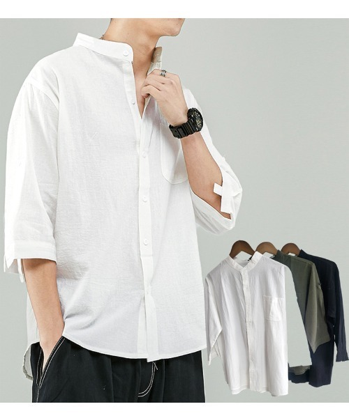 shoppinggo(ショッピングゴー)の「シャツ メンズ 7分袖シャツ(シャツ/ブラウス・レディース・ホワイト/グリーン/ブラック・M/L/XL/XXL/XXXL)」の11枚目の写真