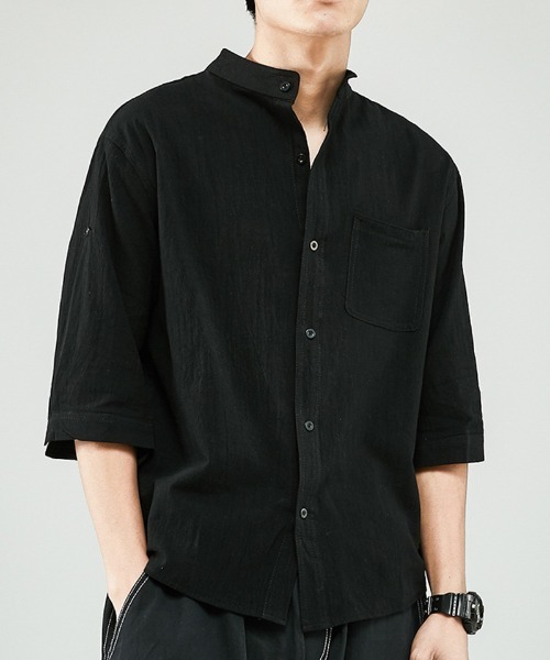 shoppinggo(ショッピングゴー)の「シャツ メンズ 7分袖シャツ(シャツ/ブラウス・レディース・ホワイト/グリーン/ブラック・M/L/XL/XXL/XXXL)」の4枚目の写真