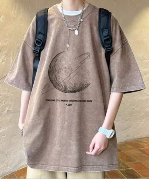 SHEPP(シープ)の「【UNISEX】ムーンプリントピグメントT ハーフスリーブ(Tシャツ/カットソー・メンズ・ベージュ/ブラック/ピンク/パープル・XL/L)」の2枚目の写真