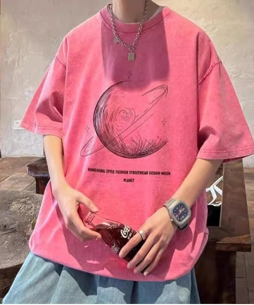 SHEPP(シープ)の「【UNISEX】ムーンプリントピグメントT ハーフスリーブ(Tシャツ/カットソー・メンズ・ベージュ/ブラック/ピンク/パープル・XL/L)」の4枚目の写真