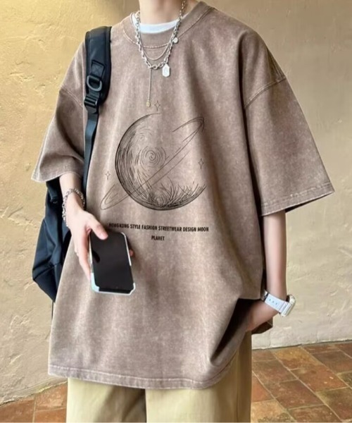 SHEPP(シープ)の「【UNISEX】ムーンプリントピグメントT ハーフスリーブ(Tシャツ/カットソー・メンズ・ベージュ/ブラック/ピンク/パープル・XL/L)」の6枚目の写真