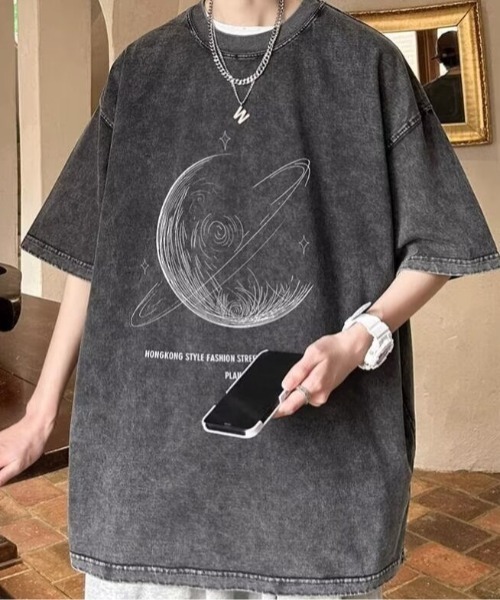 SHEPP(シープ)の「【UNISEX】ムーンプリントピグメントT ハーフスリーブ(Tシャツ/カットソー・メンズ・ベージュ/ブラック/ピンク/パープル・XL/L)」の5枚目の写真