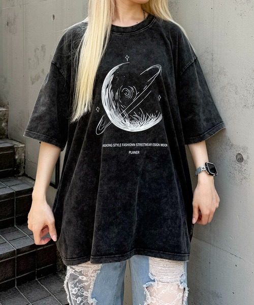 SHEPP(シープ)の「【UNISEX】ムーンプリントピグメントT ハーフスリーブ(Tシャツ/カットソー・メンズ・ベージュ/ブラック/ピンク/パープル・XL/L)」の7枚目の写真