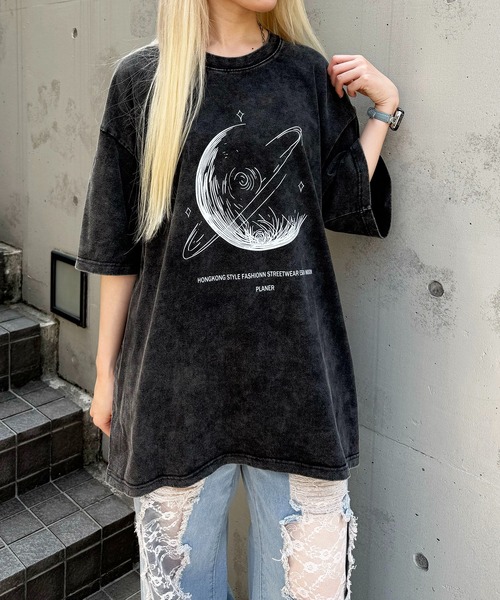 SHEPP(シープ)の「【UNISEX】ムーンプリントピグメントT ハーフスリーブ(Tシャツ/カットソー・メンズ・ベージュ/ブラック/ピンク/パープル・XL/L)」の8枚目の写真