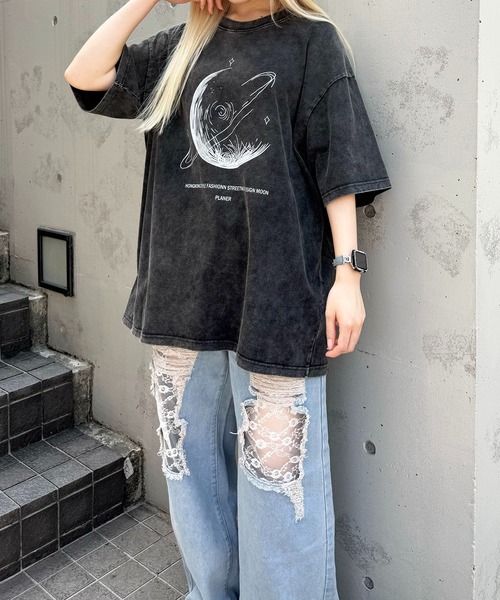 SHEPP(シープ)の「【UNISEX】ムーンプリントピグメントT ハーフスリーブ(Tシャツ/カットソー・メンズ・ベージュ/ブラック/ピンク/パープル・XL/L)」の9枚目の写真