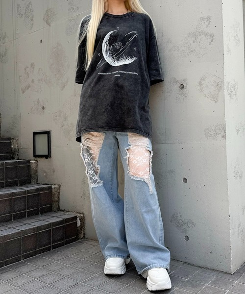 SHEPP(シープ)の「【UNISEX】ムーンプリントピグメントT ハーフスリーブ(Tシャツ/カットソー・メンズ・ベージュ/ブラック/ピンク/パープル・XL/L)」の10枚目の写真