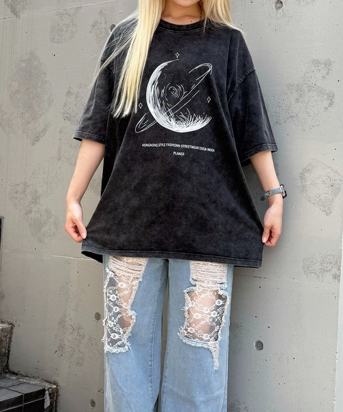 SHEPP(シープ)の「【UNISEX】ムーンプリントピグメントT ハーフスリーブ(Tシャツ/カットソー・メンズ・ベージュ/ブラック/ピンク/パープル・XL/L)」の11枚目の写真