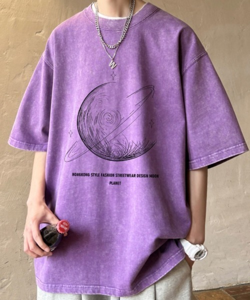 SHEPP(シープ)の「【UNISEX】ムーンプリントピグメントT ハーフスリーブ(Tシャツ/カットソー・メンズ・ベージュ/ブラック/ピンク/パープル・XL/L)」の14枚目の写真
