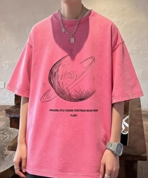 SHEPP(シープ)の「【UNISEX】ムーンプリントピグメントT ハーフスリーブ(Tシャツ/カットソー・メンズ・ベージュ/ブラック/ピンク/パープル・XL/L)」の13枚目の写真