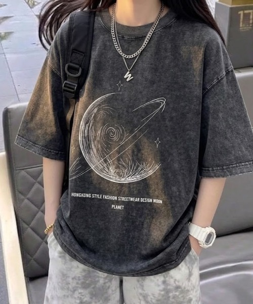 SHEPP(シープ)の「【UNISEX】ムーンプリントピグメントT ハーフスリーブ(Tシャツ/カットソー・メンズ・ベージュ/ブラック/ピンク/パープル・XL/L)」の15枚目の写真