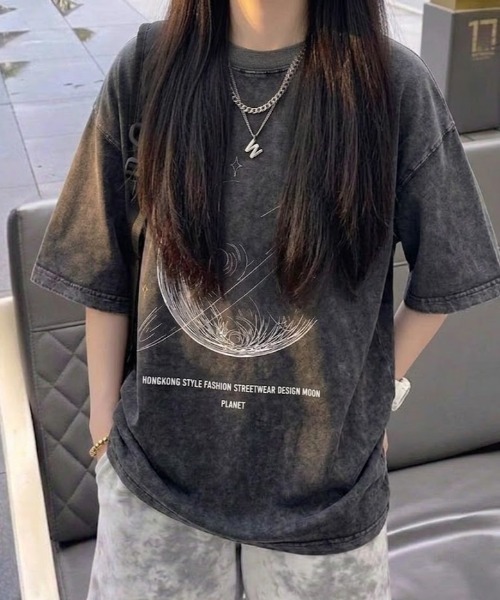 SHEPP(シープ)の「【UNISEX】ムーンプリントピグメントT ハーフスリーブ(Tシャツ/カットソー・メンズ・ベージュ/ブラック/ピンク/パープル・XL/L)」の16枚目の写真
