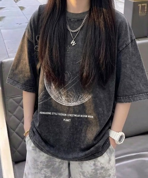 SHEPP(シープ)の「【UNISEX】ムーンプリントピグメントT ハーフスリーブ(Tシャツ/カットソー・メンズ・ベージュ/ブラック/ピンク/パープル・XL/L)」の17枚目の写真