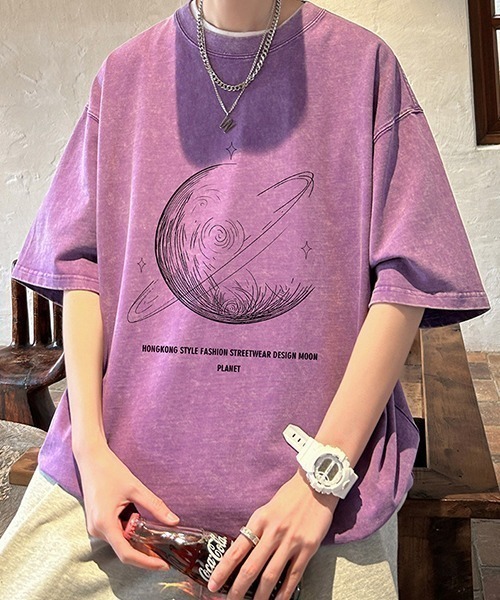 SHEPP(シープ)の「【UNISEX】ムーンプリントピグメントT ハーフスリーブ(Tシャツ/カットソー・メンズ・ベージュ/ブラック/ピンク/パープル・XL/L)」の20枚目の写真