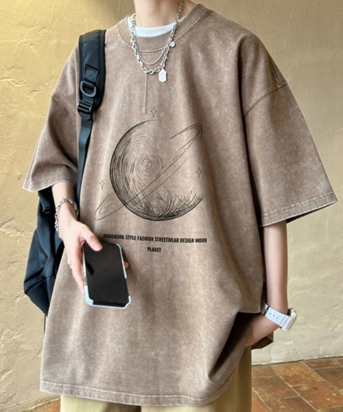 SHEPP(シープ)の「【UNISEX】ムーンプリントピグメントT ハーフスリーブ(Tシャツ/カットソー・メンズ・ベージュ/ブラック/ピンク/パープル・XL/L)」の19枚目の写真