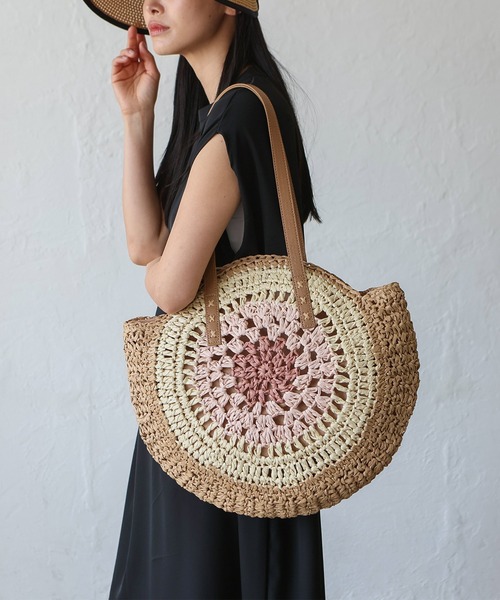 VitaFelice（ヴィータフェリーチェ）の「ペーパーブレードサークルバッグ　トートバッグ かごバッグ ビッグトート（かごバッグ・レディース・ブルー/ピンク/ブラウン/パープル・FREE）」の4枚目の写真