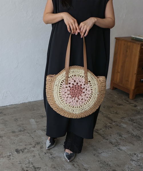 VitaFelice（ヴィータフェリーチェ）の「ペーパーブレードサークルバッグ　トートバッグ かごバッグ ビッグトート（かごバッグ・レディース・ブルー/ピンク/ブラウン/パープル・FREE）」の19枚目の写真