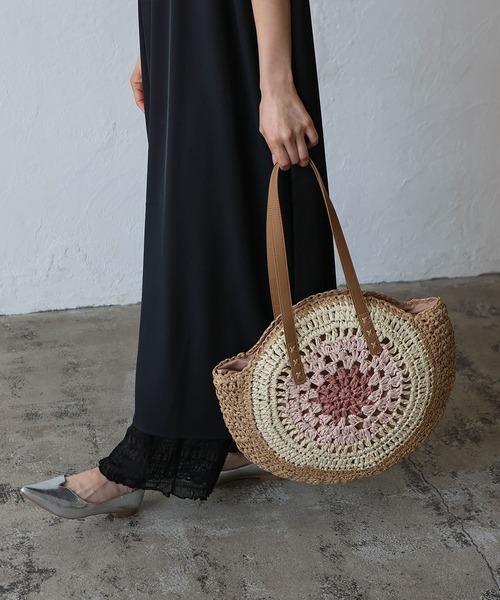 VitaFelice（ヴィータフェリーチェ）の「ペーパーブレードサークルバッグ　トートバッグ かごバッグ ビッグトート（かごバッグ・レディース・ブルー/ピンク/ブラウン/パープル・FREE）」の12枚目の写真