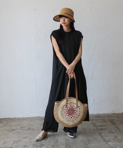 VitaFelice（ヴィータフェリーチェ）の「ペーパーブレードサークルバッグ　トートバッグ かごバッグ ビッグトート（かごバッグ・レディース・ブルー/ピンク/ブラウン/パープル・FREE）」の13枚目の写真