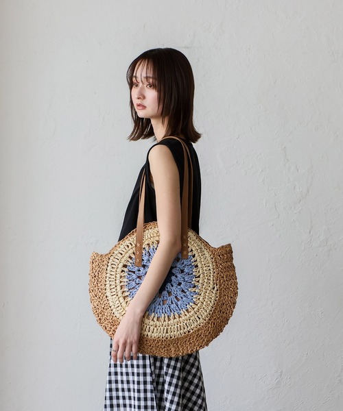 VitaFelice（ヴィータフェリーチェ）の「ペーパーブレードサークルバッグ　トートバッグ かごバッグ ビッグトート（かごバッグ・レディース・ブルー/ピンク/ブラウン/パープル・FREE）」の14枚目の写真