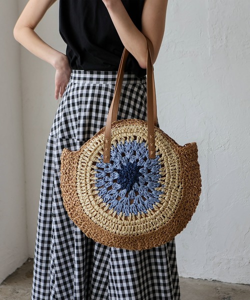 VitaFelice（ヴィータフェリーチェ）の「ペーパーブレードサークルバッグ　トートバッグ かごバッグ ビッグトート（かごバッグ・レディース・ブルー/ピンク/ブラウン/パープル・FREE）」の16枚目の写真