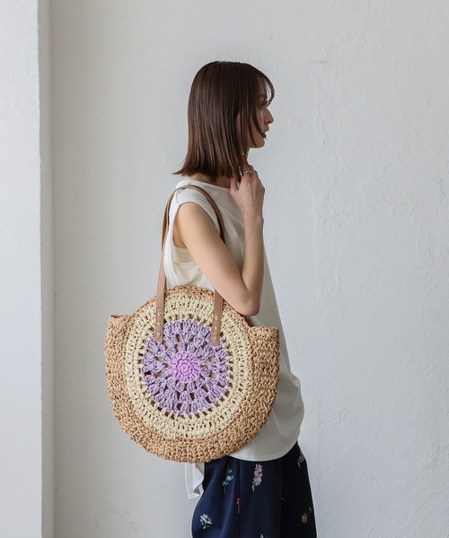 VitaFelice（ヴィータフェリーチェ）の「ペーパーブレードサークルバッグ　トートバッグ かごバッグ ビッグトート（かごバッグ・レディース・ブルー/ピンク/ブラウン/パープル・FREE）」の18枚目の写真