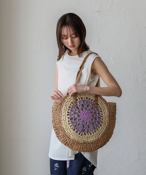 VitaFelice（ヴィータフェリーチェ）の「ペーパーブレードサークルバッグ　トートバッグ かごバッグ ビッグトート（かごバッグ・レディース・ブルー/ピンク/ブラウン/パープル・FREE）」の20枚目の写真