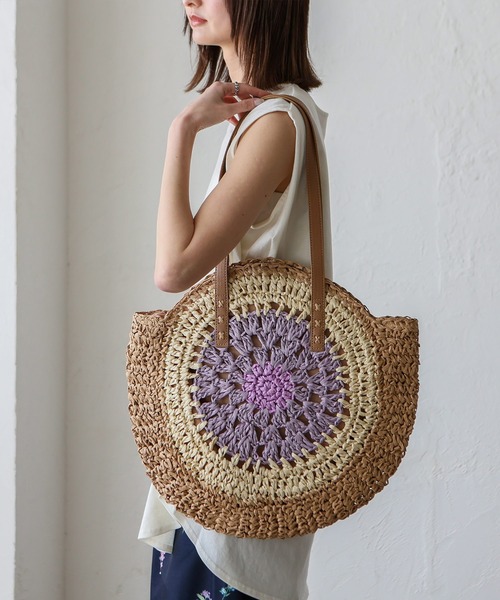 VitaFelice（ヴィータフェリーチェ）の「ペーパーブレードサークルバッグ　トートバッグ かごバッグ ビッグトート（かごバッグ・レディース・ブルー/ピンク/ブラウン/パープル・FREE）」の9枚目の写真