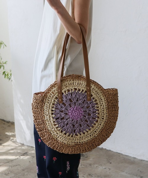 VitaFelice（ヴィータフェリーチェ）の「ペーパーブレードサークルバッグ　トートバッグ かごバッグ ビッグトート（かごバッグ・レディース・ブルー/ピンク/ブラウン/パープル・FREE）」の22枚目の写真