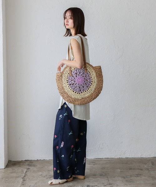 VitaFelice（ヴィータフェリーチェ）の「ペーパーブレードサークルバッグ　トートバッグ かごバッグ ビッグトート（かごバッグ・レディース・ブルー/ピンク/ブラウン/パープル・FREE）」の10枚目の写真