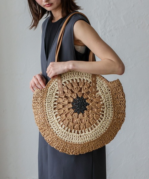 VitaFelice（ヴィータフェリーチェ）の「ペーパーブレードサークルバッグ　トートバッグ かごバッグ ビッグトート（かごバッグ・レディース・ブルー/ピンク/ブラウン/パープル・FREE）」の8枚目の写真