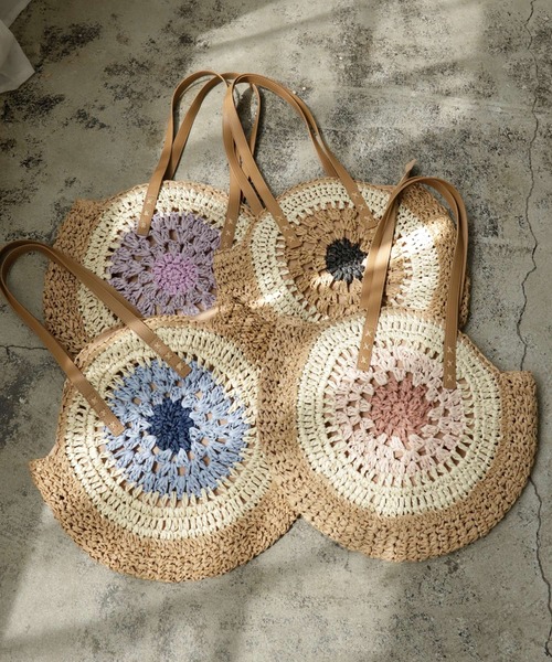 VitaFelice（ヴィータフェリーチェ）の「ペーパーブレードサークルバッグ　トートバッグ かごバッグ ビッグトート（かごバッグ・レディース・ブルー/ピンク/ブラウン/パープル・FREE）」の6枚目の写真