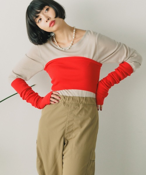 CURRENTAGE / カレンテージ | FARBE バイカラーセットニット | グレー/イエロー | レディース CURRENTAGE / カレンテージ | FARBE バイカラーセットニット グレー