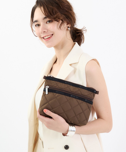 送料無料 日本 PERFECT トフィーブラウンキルトコスメティック POUCH2 COSME バッグ