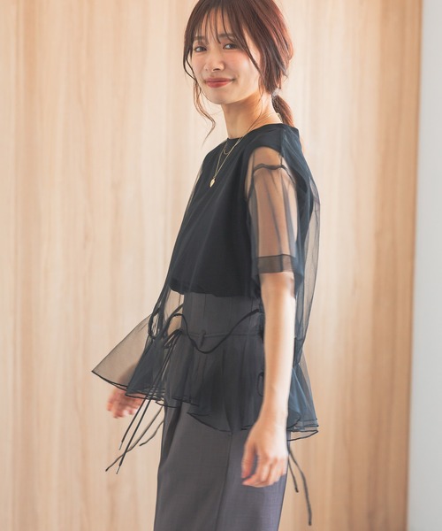 mysty woman（ミスティウーマン）の「チュールレイヤードT 575219（Tシャツ/カットソー・レディース・ブラック/オフホワイト/チャコールグレー・FREE）」の3枚目の写真