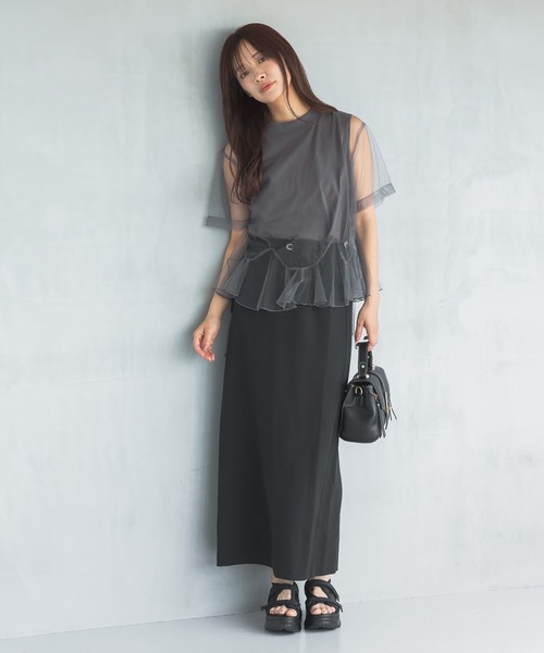 mysty woman（ミスティウーマン）の「チュールレイヤードT 575219（Tシャツ/カットソー・レディース・ブラック/オフホワイト/チャコールグレー・FREE）」の22枚目の写真