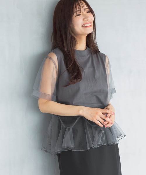 mysty woman（ミスティウーマン）の「チュールレイヤードT 575219（Tシャツ/カットソー・レディース・ブラック/オフホワイト/チャコールグレー・FREE）」の21枚目の写真