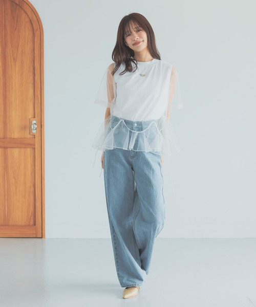 mysty woman（ミスティウーマン）の「チュールレイヤードT 575219（Tシャツ/カットソー・レディース・ブラック/オフホワイト/チャコールグレー・FREE）」の20枚目の写真