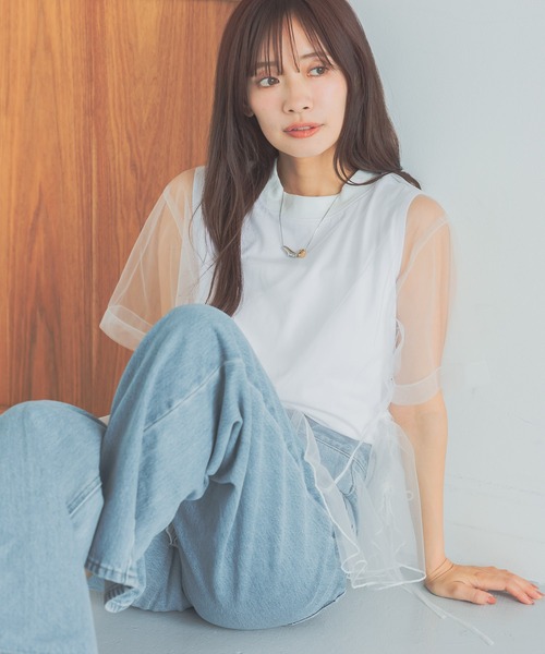 mysty woman（ミスティウーマン）の「チュールレイヤードT 575219（Tシャツ/カットソー・レディース・ブラック/オフホワイト/チャコールグレー・FREE）」の19枚目の写真