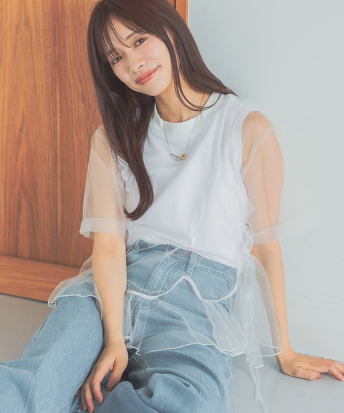 mysty woman（ミスティウーマン）の「チュールレイヤードT 575219（Tシャツ/カットソー・レディース・ブラック/オフホワイト/チャコールグレー・FREE）」の18枚目の写真