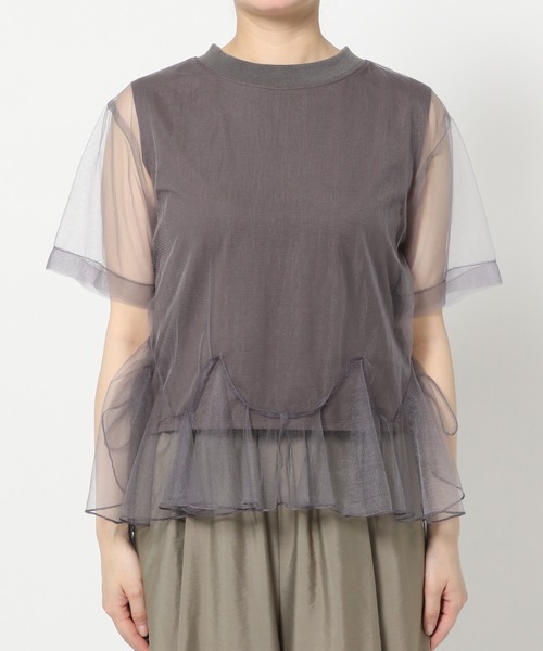 mysty woman（ミスティウーマン）の「チュールレイヤードT 575219（Tシャツ/カットソー・レディース・ブラック/オフホワイト/チャコールグレー・FREE）」の16枚目の写真