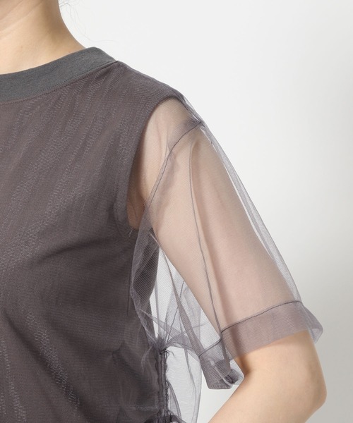 mysty woman（ミスティウーマン）の「チュールレイヤードT 575219（Tシャツ/カットソー・レディース・ブラック/オフホワイト/チャコールグレー・FREE）」の10枚目の写真