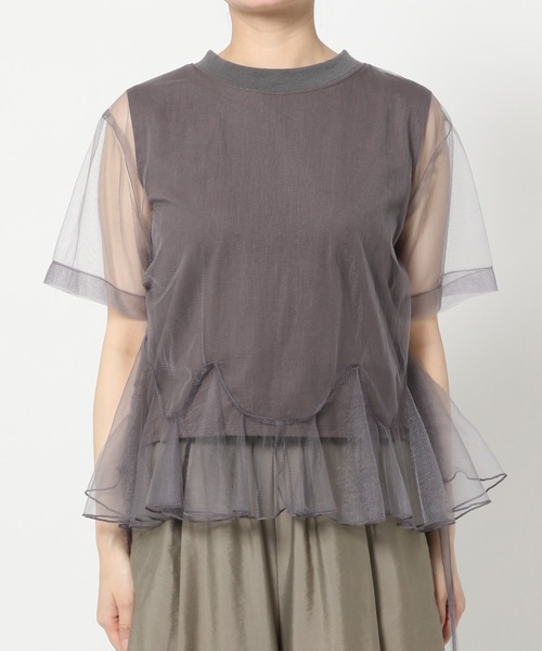 mysty woman（ミスティウーマン）の「チュールレイヤードT 575219（Tシャツ/カットソー・レディース・ブラック/オフホワイト/チャコールグレー・FREE）」の6枚目の写真