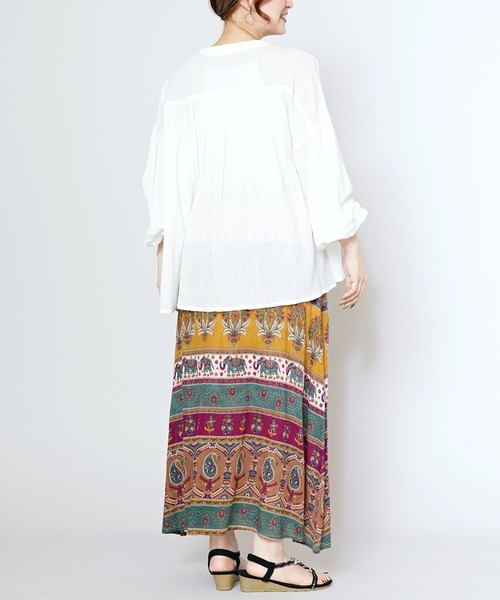 チャイハネ(チャイハネ)の「【チャイハネ】エスニックプリント ナリアロングスカート(スカート・レディース・ベージュ/カーキ/ピンク・FREE)」の7枚目の写真