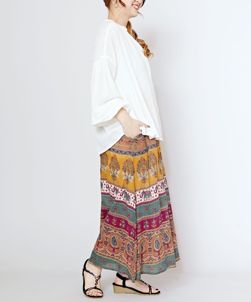 チャイハネ(チャイハネ)の「【チャイハネ】エスニックプリント ナリアロングスカート(スカート・レディース・ベージュ/カーキ/ピンク・FREE)」の6枚目の写真