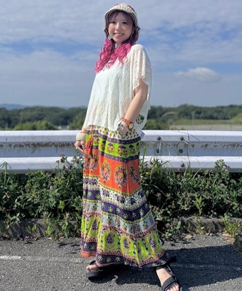 チャイハネ(チャイハネ)の「【チャイハネ】エスニックプリント ナリアロングスカート(スカート・レディース・カーキ/ベージュ/ピンク/ブルー/ライトベージュ/オレンジ・FREE)」の22枚目の写真