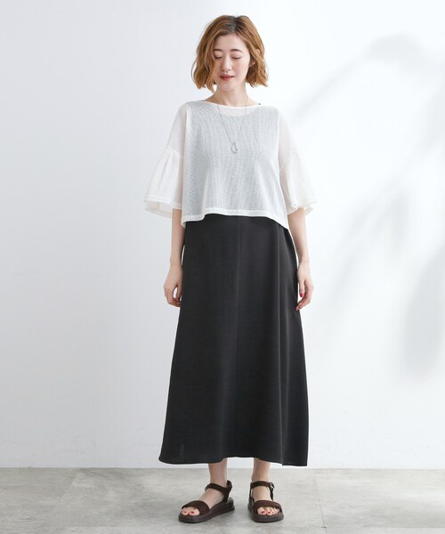 grove(グローブ)の「着回し◎夏に嬉しいSET メッシュブラウス×フレアワンピース(ワンピース・レディース・ホワイト系7/ブラック系4・02/05/04/03/01)」の4枚目の写真
