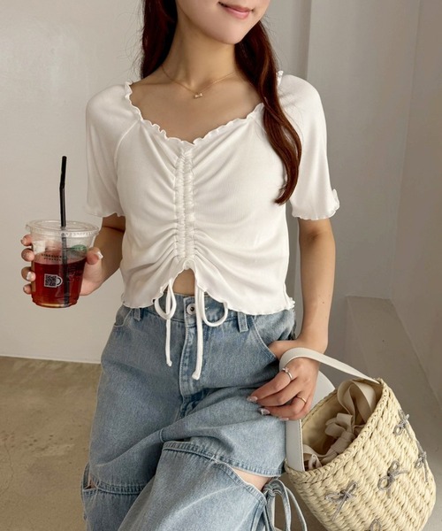 one after another NICE CLAUP（ワンアフターアナザーナイスクラップ）の「SSサイズ追加【ウエストサイズ調整可能】カットアウトリボンワイドデニムパンツ／SMサイズ（デニムパンツ・レディース・ライトブルー/ブルー系その他/ブラック・SMALL/MEDIUM/X-SMALL）」の17枚目の写真