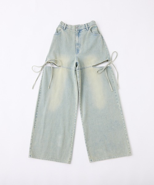 one after another NICE CLAUP（ワンアフターアナザーナイスクラップ）の「SSサイズ追加【ウエストサイズ調整可能】カットアウトリボンワイドデニムパンツ／SMサイズ（デニムパンツ・レディース・ライトブルー/ブルー系その他/ブラック・SMALL/MEDIUM/X-SMALL）」の21枚目の写真