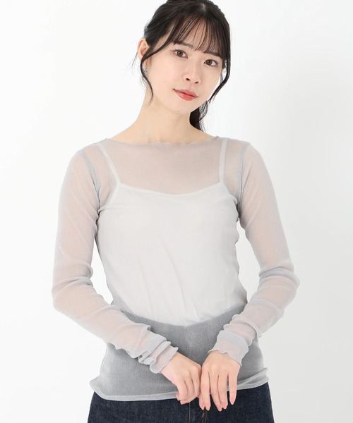 STRAWBERRY-FIELDS(ストロベリーフィールズ)の「ナイロンラメチュール_ラメチュールトップス(Tシャツ/カットソー・レディース・ベージュ/グレー/ブラック・2)」の5枚目の写真